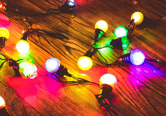 Colorful festive Christmas lights on display.