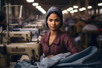 Woman from India sewing clothes in a developing country's factory