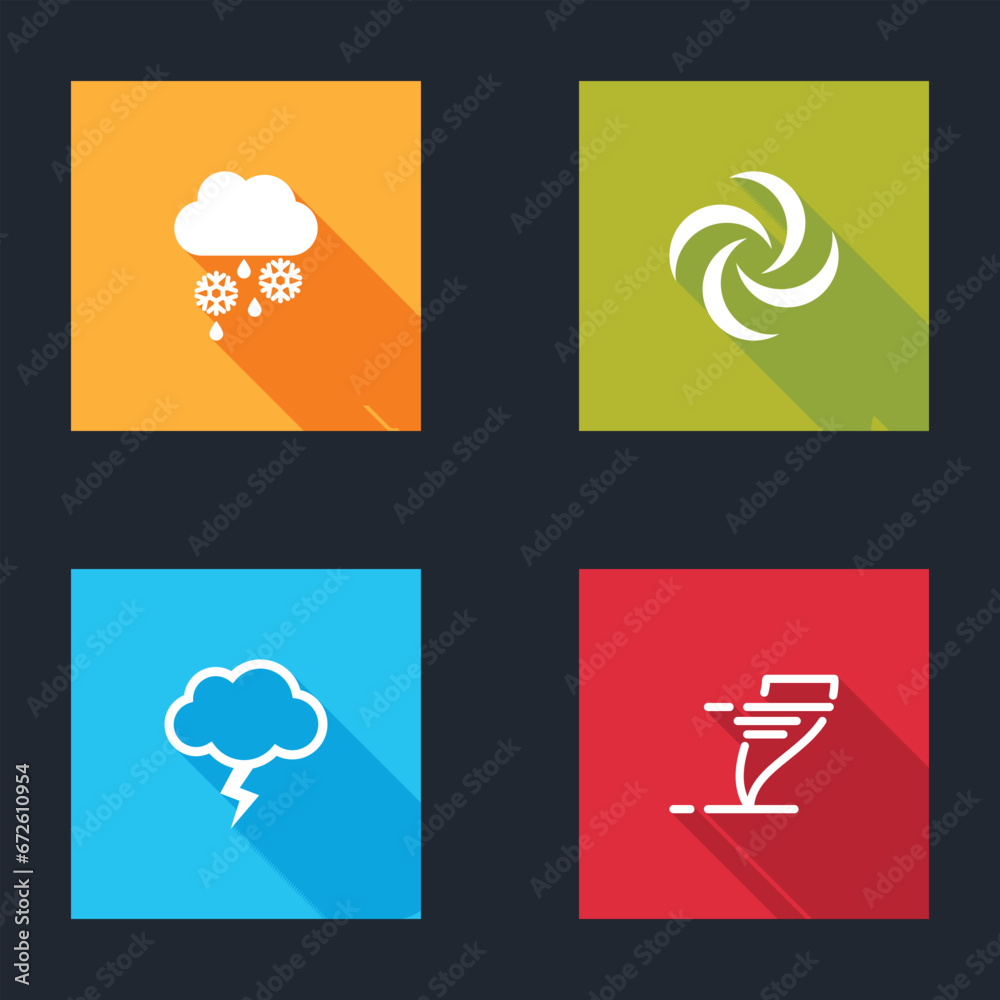 Sticker set cloud with snow and rain, tornado, storm and icon. vector