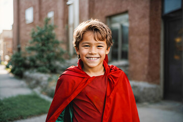 young boy in a superhero costume