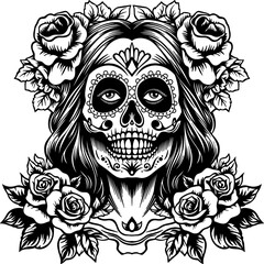 Day of dead girl black and white