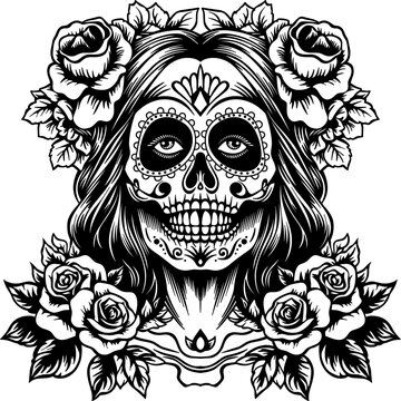 Day of dead girl black and white