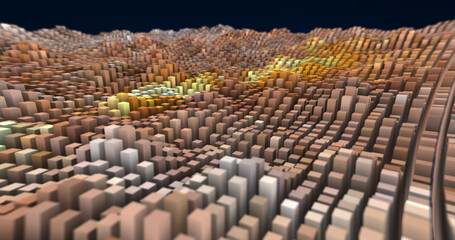 Fototapeta premium Abstract brown landscape of futuristic rectangles moving waves background