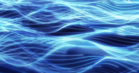 Energy abstract blue lines from dots and waves from magic and electricity background