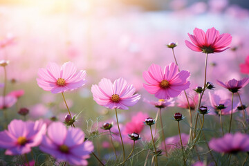 Closeup spring flowers pink Cosmos flower in nature