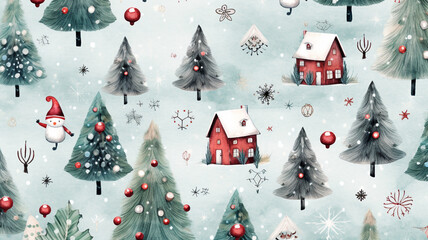 Watercolor illustration christmas pattern for background. Merry christmas and happy new year concept.