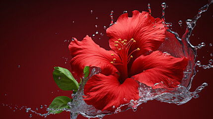 Water splash on Roselle (Hibiscus sabdariffa) red flower