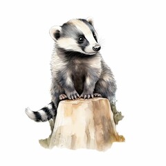 AI generated illustration of a badger perched atop a wooden log