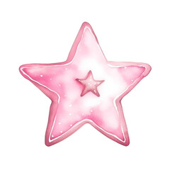 Watercolor illustration of pink Christmas star isolated on white background.