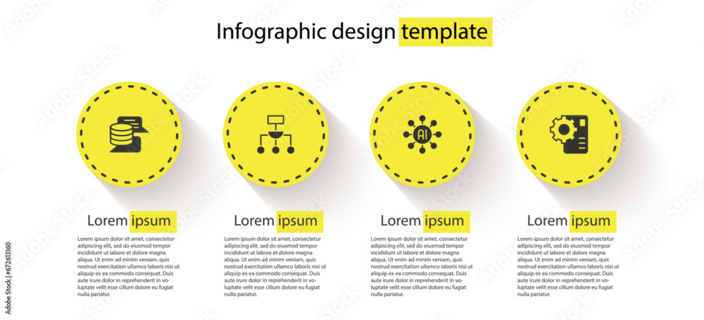 Poster set server, data, algorithm, neural network and . business infographic template. vector