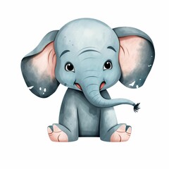 AI generated illustration of an adorable cartoon elephant on a white background