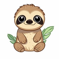 Fototapeta premium AI generated illustration of an adorable cartoon sloth on a white background