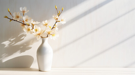 White ceramic vase with blooming flowers