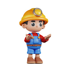 3d Character Miner Angry Pose. 3d render isolated on transparent backdrop.