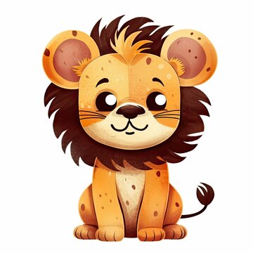 AI generated illustration of an adorable cartoon lion on a white background