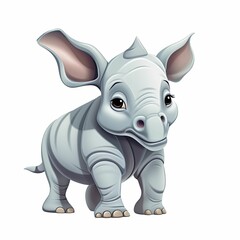 AI generated illustration of an adorable cartoon rhino on a white background