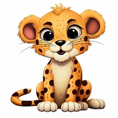 AI generated illustration of an adorable cartoon leopard on a white background