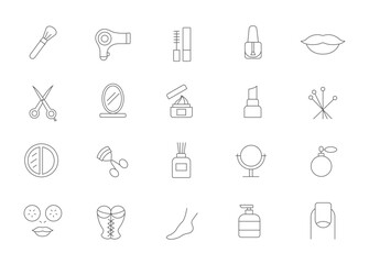 Cosmetic products. Cosmetics. A set of icons. Linear style.