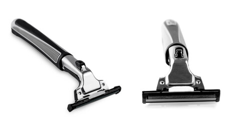 Set of New razor blades isolated on a white background