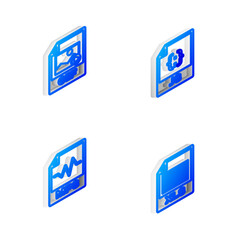 Set Isometric line JS file document, GIF, MP3 and XLS icon. Vector