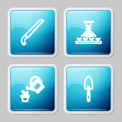 Set line Garden saw, Automatic irrigation sprinklers, Watering can and trowel spade or shovel icon. Vector