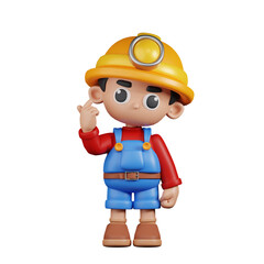 3d Character Miner Giving Mini Love Pose. 3d render isolated on transparent backdrop.
