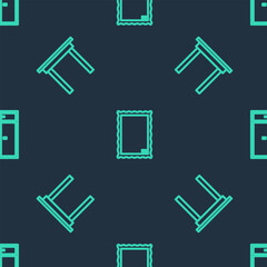 Set line Picture, Wooden table and Wardrobe on seamless pattern. Vector