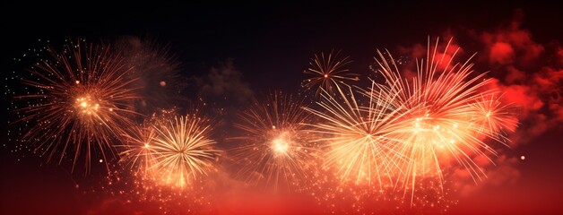 Naklejka premium New year's eve colorful fireworsk over a black background. New Year celebration, Abstract holiday background , banner wallpaper, copy space for text