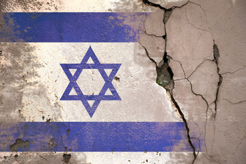 Flag of Israel painted on old cracked wall