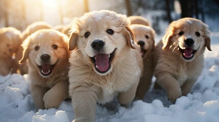 AI-generated illustration of golden retrievers outdoors in a snowy environment