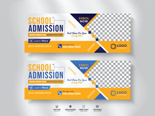 School education social media cover page layout & kids school admission web banner template design set. Admission web banner post or social media banner design.