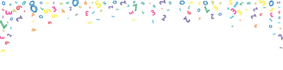 Falling colorful messy numbers. Math study concept with flying digits. Admirable back to school mathematics banner on white background. Falling numbers illustration.