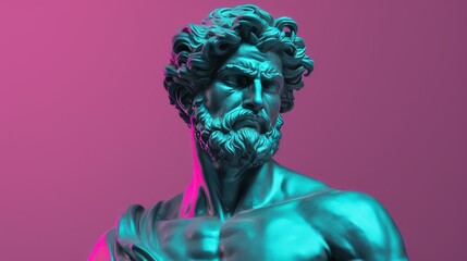 Statue of greek god on a pink background. 3d rendering