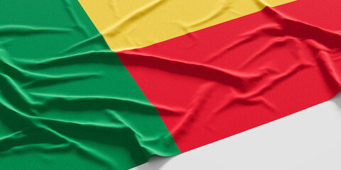 Flag of Benin. Fabric textured Benin flag isolated on white background. 3D illustration
