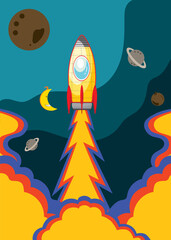 Space Ship fly in the sky 