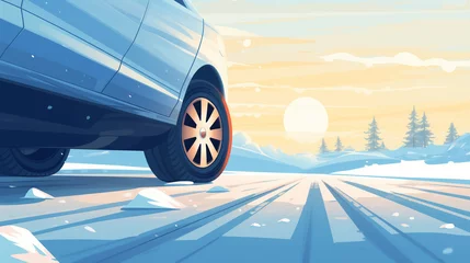 Poster new winter tire in winter landscape © sandsun