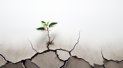 a small plant growing through a crack in a concrete wall, symbolizing resilience, hope, and the power of life.