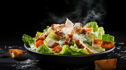 Yummy Caesar salad with grilled chicken and croutons - obrazy, fototapety, plakaty