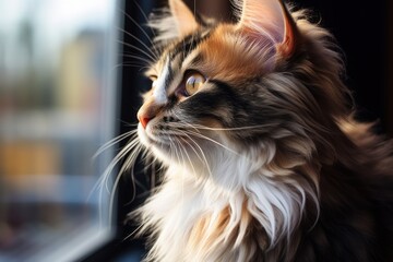 A cute kitten with long fur and brown stripes cute cat with beautiful eyes