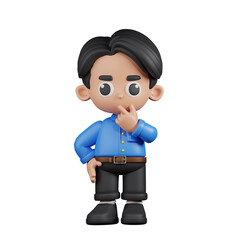 3d Character Teacher Curious Pose. 3d render isolated on transparent backdrop.