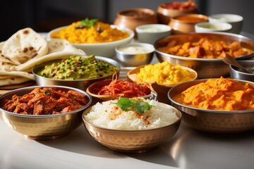 Indian ethnic food buffet on the table - obrazy, fototapety, plakaty