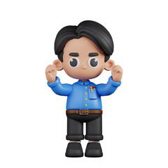 3d Character Teacher Excited Pose. 3d render isolated on transparent backdrop.