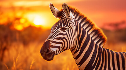 Fototapeta na wymiar Zebra in the Serengeti National Park, Africa at sunset