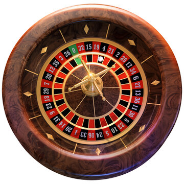 Top view of a roulette wheel that is used in the casino game of roulette. 3D render