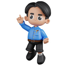 3d Character Teacher Happy Jumping Pose Pose. 3d render isolated on transparent backdrop.
