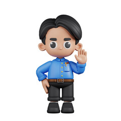 3d Character Teacher Hands Up Pose. 3d render isolated on transparent backdrop.