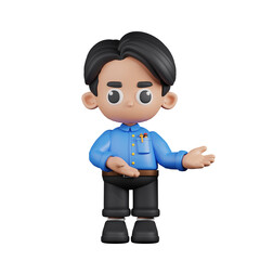3d Character Teacher Pointing To Something Pose. 3d render isolated on transparent backdrop.