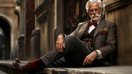 AI generated illustration of an elderly gentleman,  dressed in a tailored suit and tie