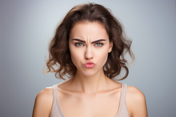 Naklejka premium Woman with furrowed brows showing a defeated expression.