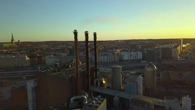 Aerial view of heat and power station in Linkoping, Sweden. Electricity production from recycled waste